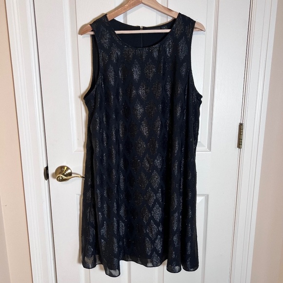 Black Halogen Dress Sleeveless Tonal Eyelash Diamond Pattern Size XL Cocktail - Picture 1 of 5
